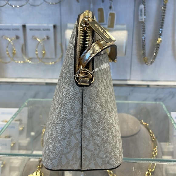 Michael Kors Jet Set Travel Medium Metallic Signature Logo Dome Crossbody Satchl - Picture 4 of 16